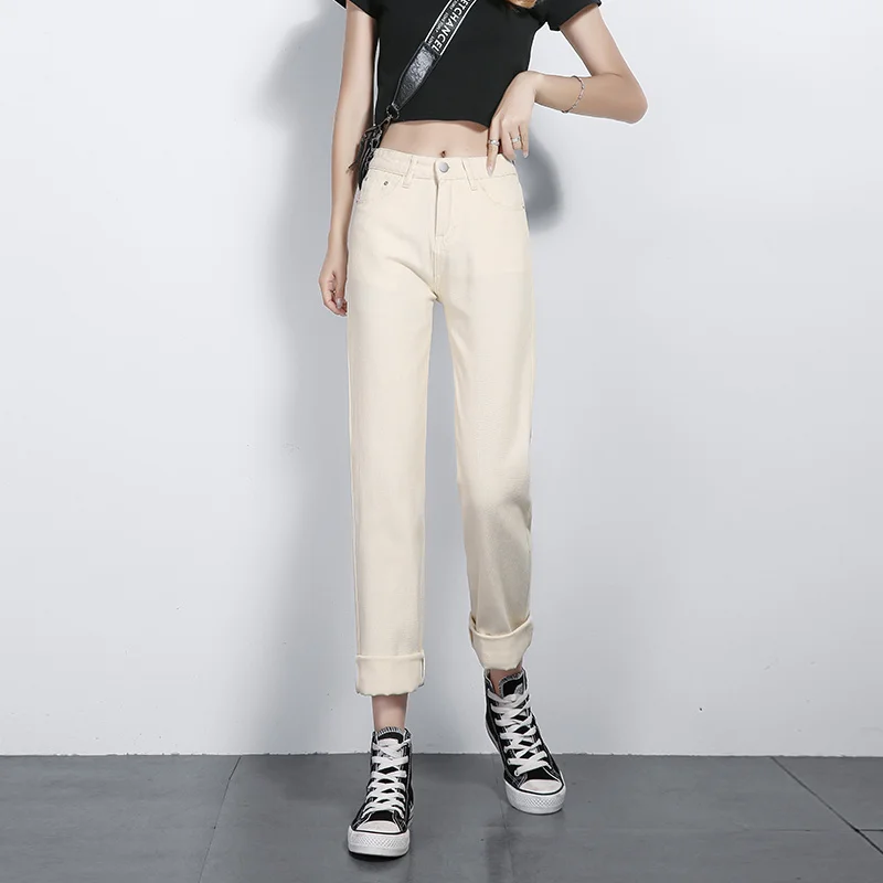 

Брюки женские с широкими штанинами, прямые свободные белые джинсы с завышенной талией, весна-осень