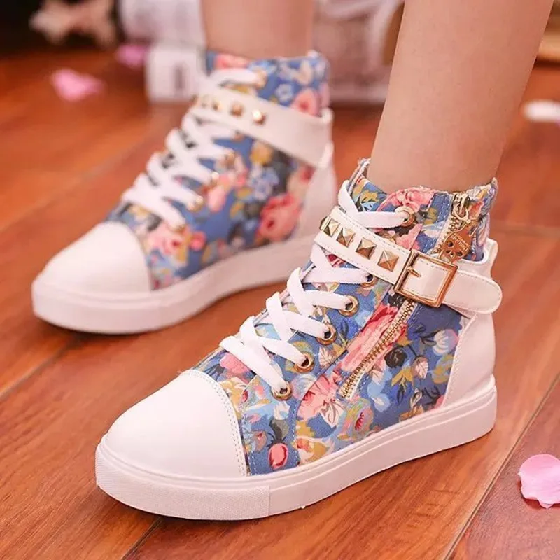 

Spring and autumn new casual casual Leopard Velcro side Zipper high-top canvas shoes shoes women's shoes Stylish women shoes