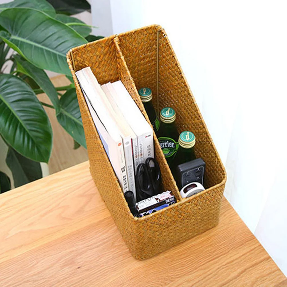 

Hand-woven Desktop Document & Mail Organizer Wicker Storage Basket Storage Box for Office (Brown)