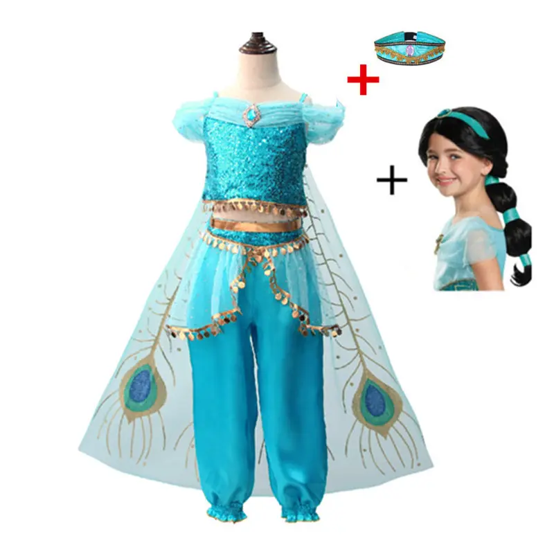 Dress 03 and hair FindPitaya/рождественское детское платье маскарадный костюм с изображением лампы Аладдина платье принцессы жасмин для девочек Карнавальный костюм из двух предметов - Цвет: Dress 03 and hair