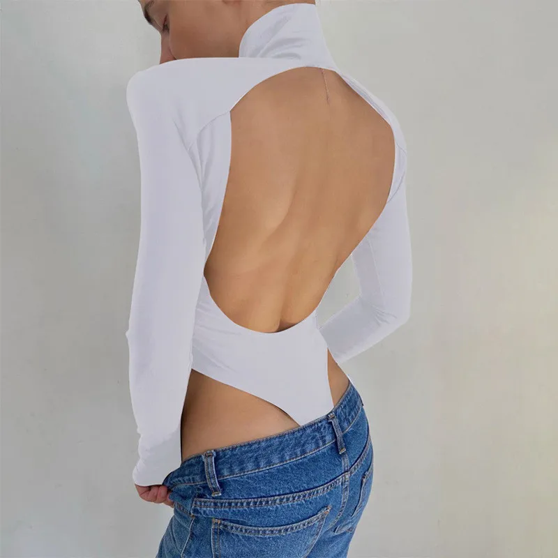 2020 Winter Jumpsuits Women Rompers Sexy Club Hollow Out Backless Bodysuits Casual Long Sleeve Solid Slim Bodycon Women Bodysuit