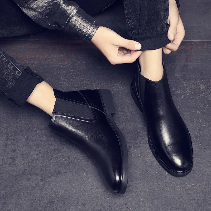 Мужские повседневные деловые строгие Ботинки Челси в Корейском стиле черные