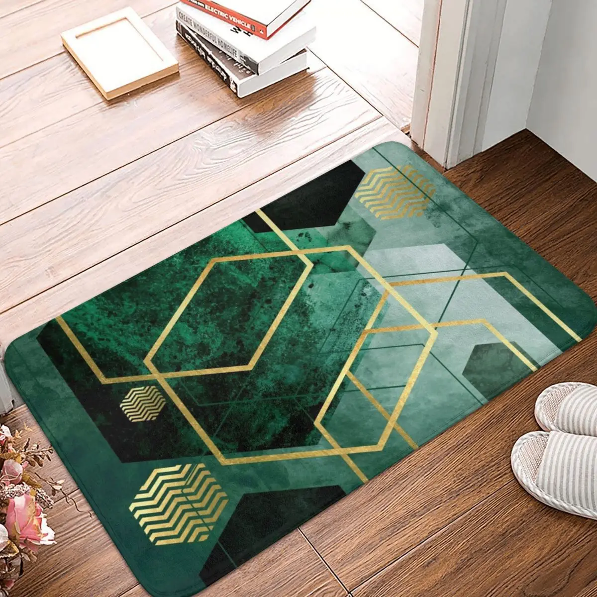 

Emerald Green Geo Doormat Carpet Mat Rug Polyester Non-Slip Floor Decor Bath Bathroom Kitchen Balcony 40*60