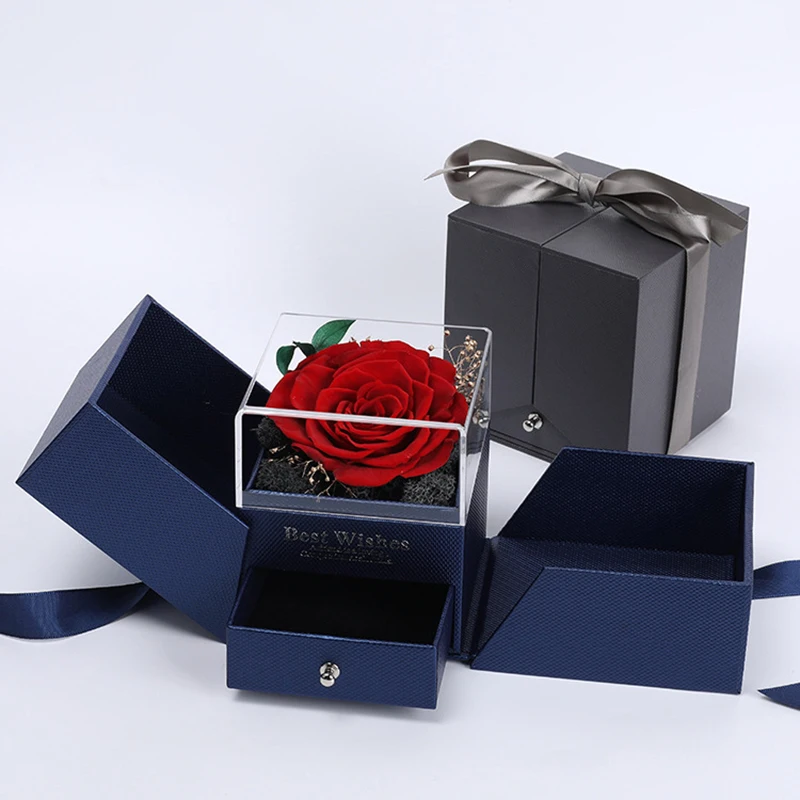 

Forever Rose Jewelry Gift Box with Little Drawer Handmade Jewelry Box Gift for Women LXH