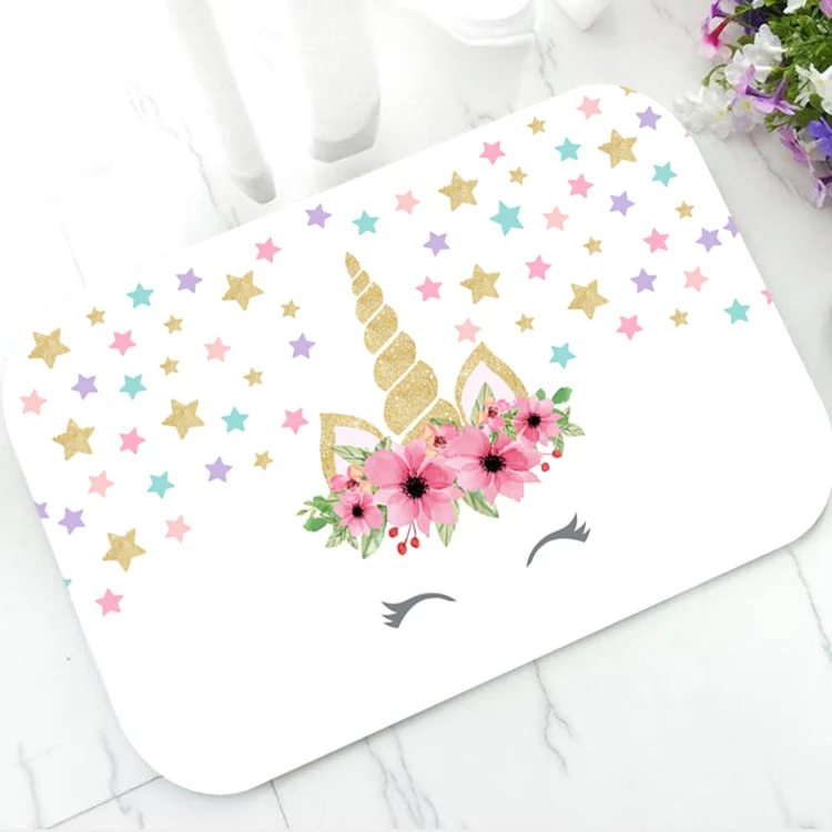 Модный пастельный Радужный волшебный Коврик для ванны с единорогом цветочный