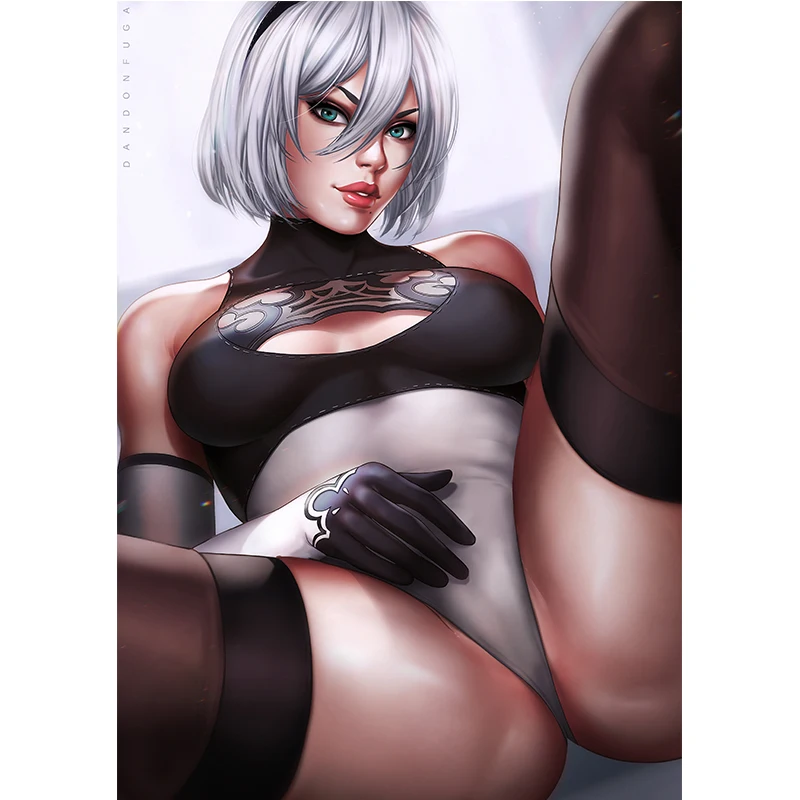 

NieR 2B Sexy Black Uniform Girl Video Game Canvas Painting Custom Print Japanese Anime Movie Poster Wall Art Picture for Bedroom