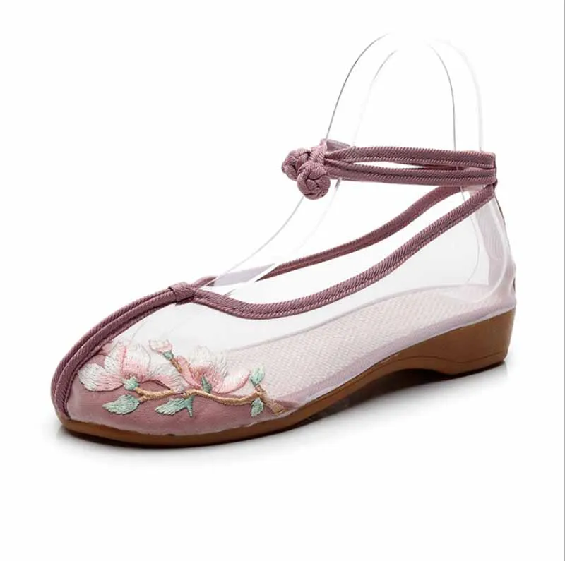 

Summer Mesh Embroidered Shoes Women Chinese Vintage Hanfu Shoes White Purple Flat Hanfu Shoes For Women Plus Size 40#