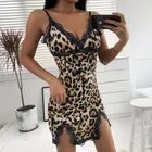 Дропшиппинг женская сексуальная пижама леопардовая ночная рубашка с V-Образным Вырезом Стильная кружевная сексуальная ночная рубашка на бретельках женское нижнее белье Пижама для женщин