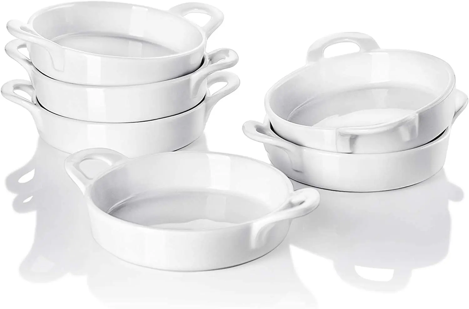 

5 унций Ramekins для выпечки, круглая тарелка для брюле крем с двойной ручкой-набор из 6-белый