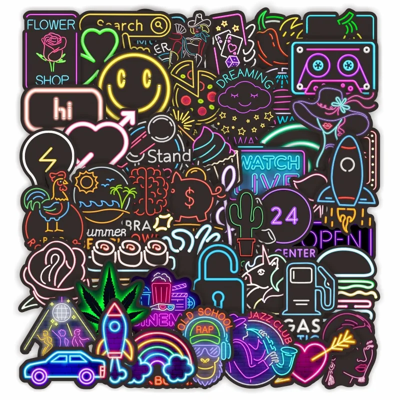 

10/30/50Pcs Neon Lights Rap Cool Stickers Laptop Personality Bicycle Luggage Skateboard Motorcycle Notebook Loki Hot Wholesale