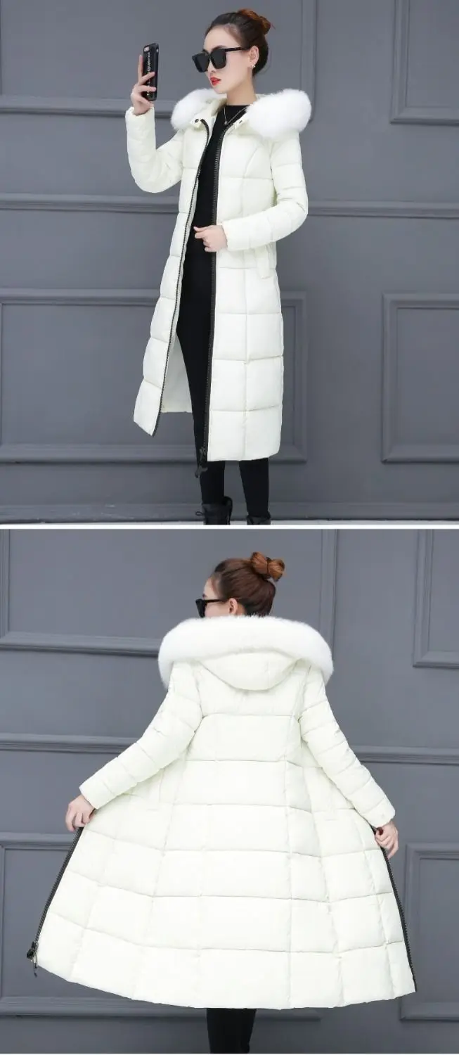 Женская куртка-парка всесезонное пальто с большим меховым воротником длинное