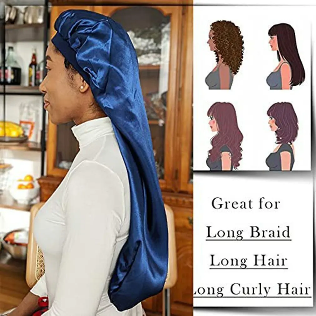 

Крышка для бочки с уникальным дизайном, Длинная атласная шапка для ухода за длинными волосами, с высоким эластичным широким козырьком