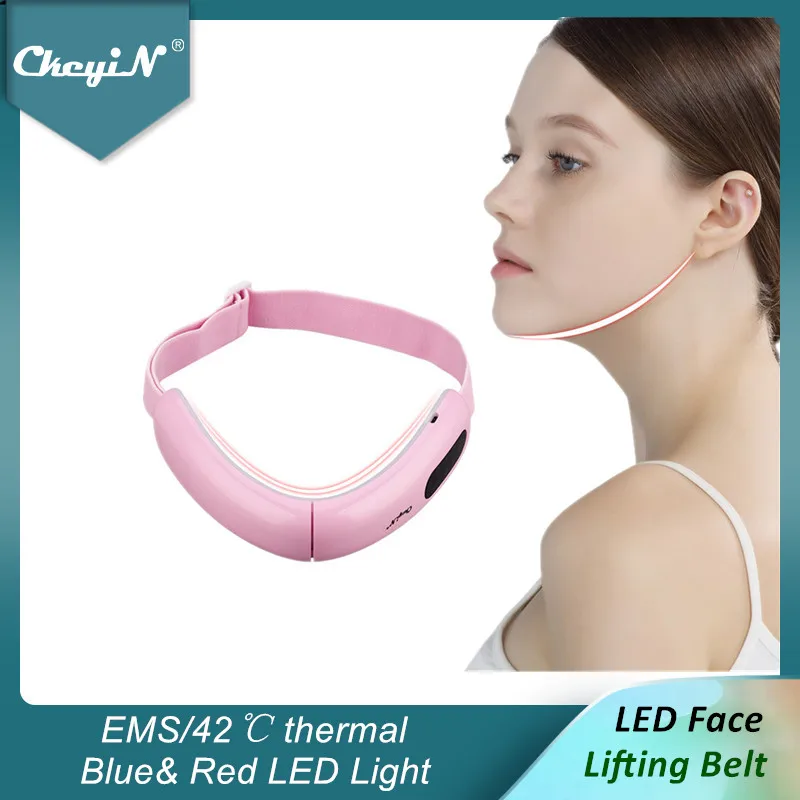 CkeyiN EMS Face пояс массажер для похудения подбородок V Line Up Lift Belt с красным синим