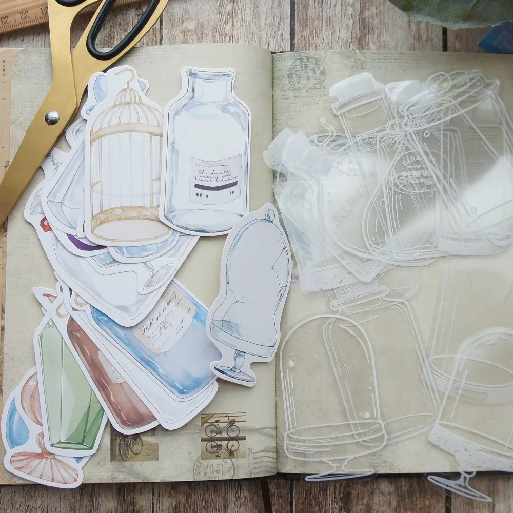

30pcs PET CARD Colorful Glass Bottle White Bottle Design As Scrapbooking Background Decoration Use