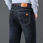 Джинсы мужские Стрейчевые деловые, Классические хлопковые брюки стрейч с прямыми штанинами, синие Черные, для офиса, 2022