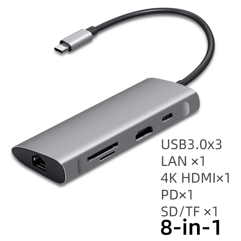 8-in-1 IHaitun USB концентратор C для нескольких USB 3,0 4K HDMI адаптер док-станция док станция для Macbook Pro type C PD VGA SD TF DC3.5 для huawei 30 samsung порт 3,1 - Цвет: 8-in-1