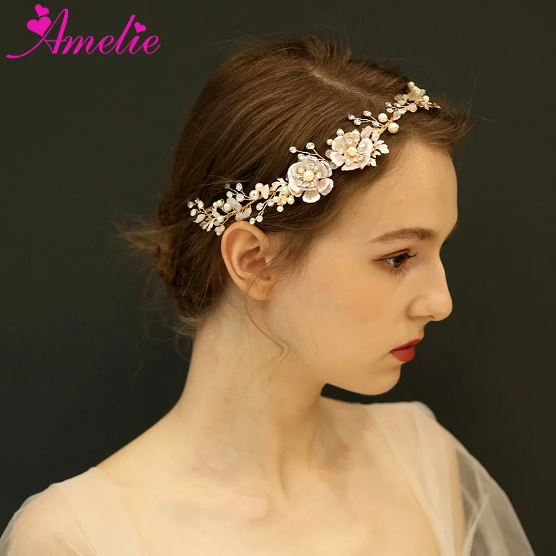 Модный свадебный головной убор украшения для волос жемчужины горный хрусталь