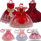 Платье для девочек, красное, с бантом, на свадьбу