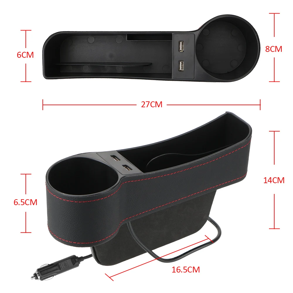 car organizer phone bottle cups holder box leather car seat gap storage box car accessories dual usb charger seat gap slit box free global shipping