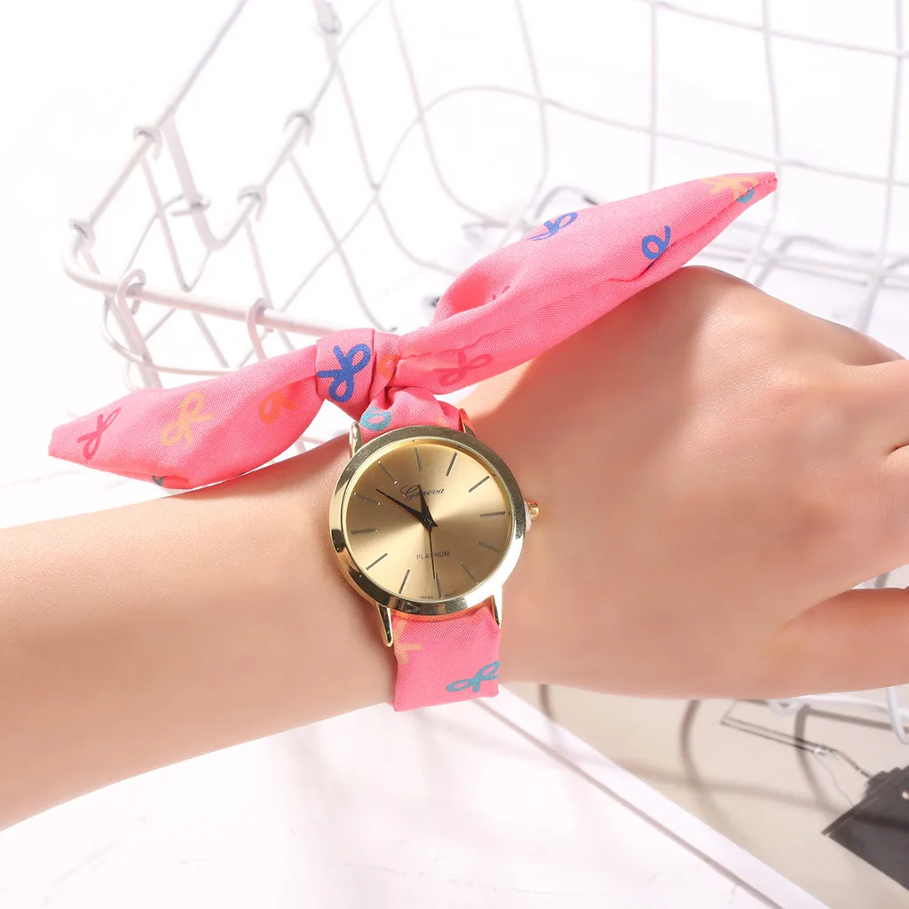 Цветок ткань дизайн девушка часы мода женское платье сладкие дамы браслет