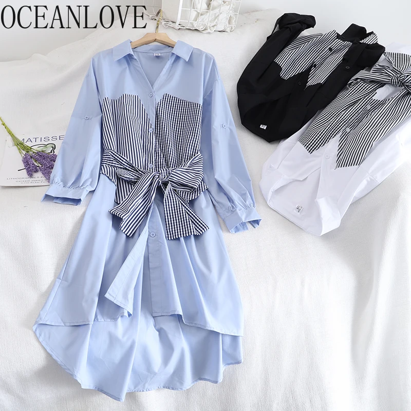 Женское платье в полоску OCEANLOVE длинное стиле пэчворк с v образным вырезом и бантом