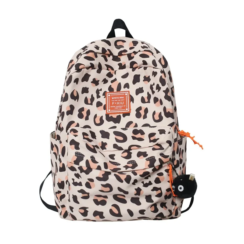 

Fashion Women Pink Leopard Print Waterproof Nylon Backpack Cow Pattern Lovely Girls School Bags Leisure Travel Bag Notebook Bag