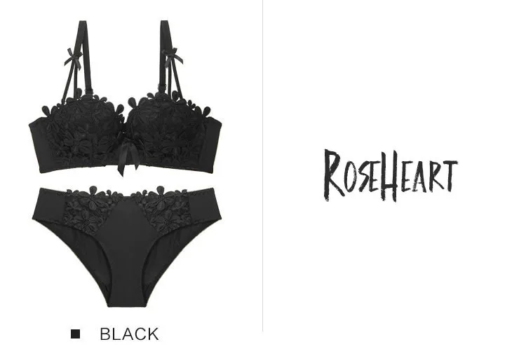 Roseheart, женское модное красное сексуальное белье, пуш-ап, половина чашки, беспроводные кружевные трусики с отделкой, бюстгальтер с мягкими чашечками, комплекты нижнего белья, а в, аппликации