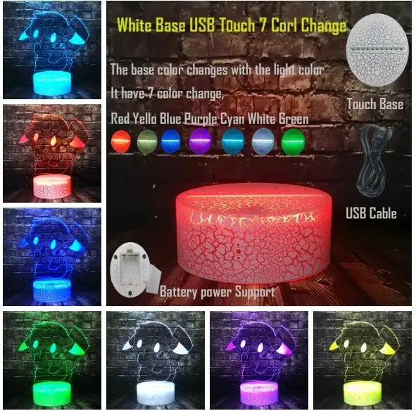 USB Touch 7 Color Покемон аниме Япония персонаж комиксов Пикачу милый 3D мультфильм светодиодный для украшения комнаты Настольный сон настроение Лава ночник Дети Рождественский подарок игрушка - Испускаемый цвет: USB Touch 7 Color