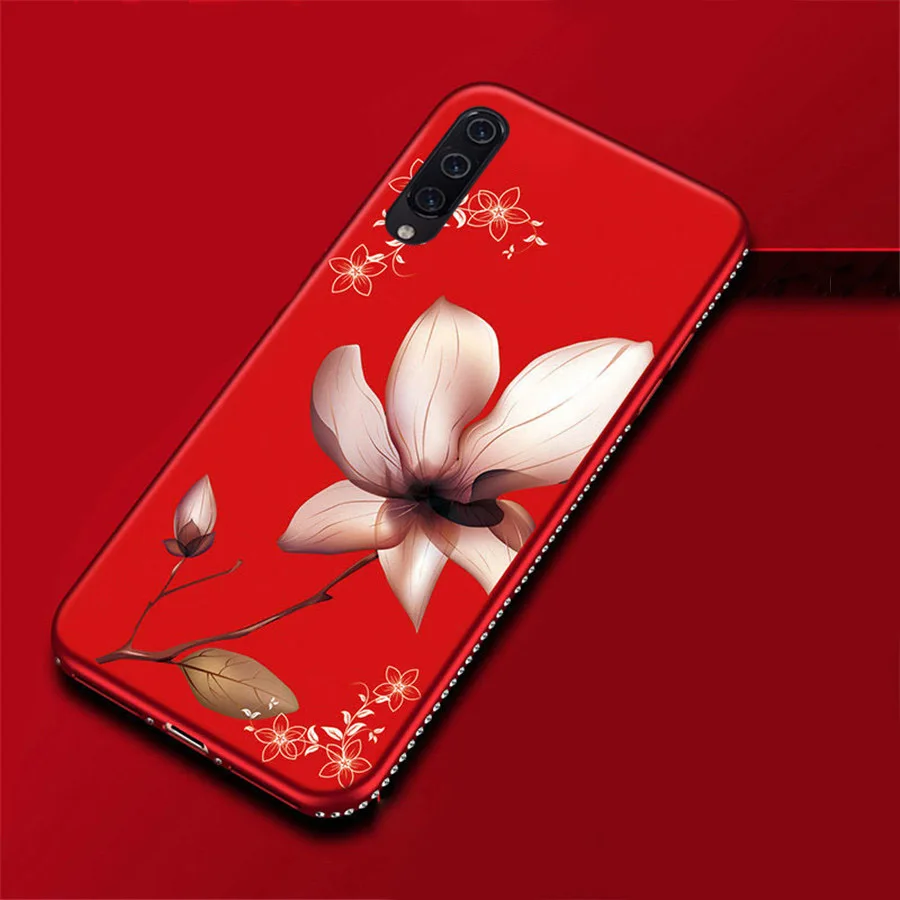 Противоударный цветочный чехол со стразами для Xiaomi Mi CC9 мягкий силиконовый из ТПУ