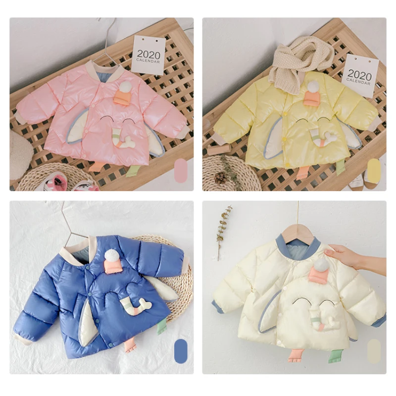 

2020 Winter Girls Boys Down Coats Cartoon Elephant Cotton Warm Outerwear Plus Velvet Thickening Kids Coats Children Clothes