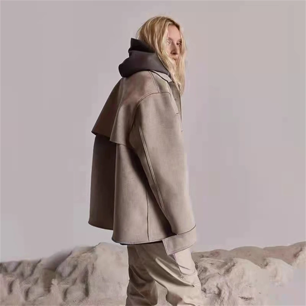 Куртка замшевая для мужчин и женщин повседневная однотонная Свободная куртка на