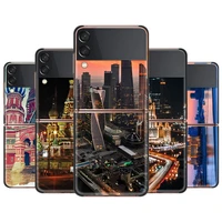 moscow city castle cover for samsung galaxy z flip 6 7 flip3 5g black pc hard phone case segmented protect coque
