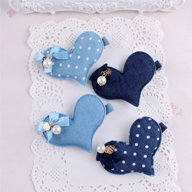 Джинсовые заколки для волос в горошек с изображением кролика Микки и собаки