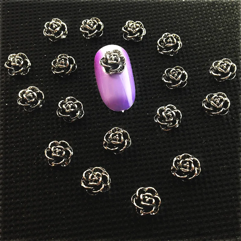 

10Pcs Nail Decorations Black Charms Flowers for 3D Nails Art Decorations Accessories Retro Design Luxury Supply Metal Nail Art