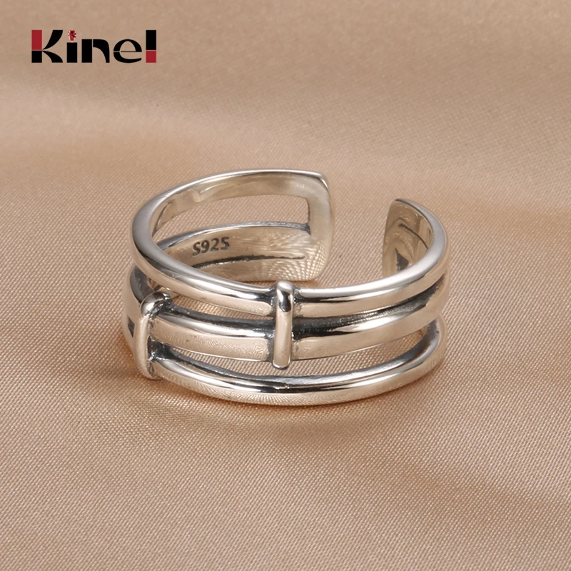 

Kinel Genuine Retro Real 925 Sterling Silver Rings For Women Boho Adjustable Geometric Irregular Rings Exaggerated Jewelry