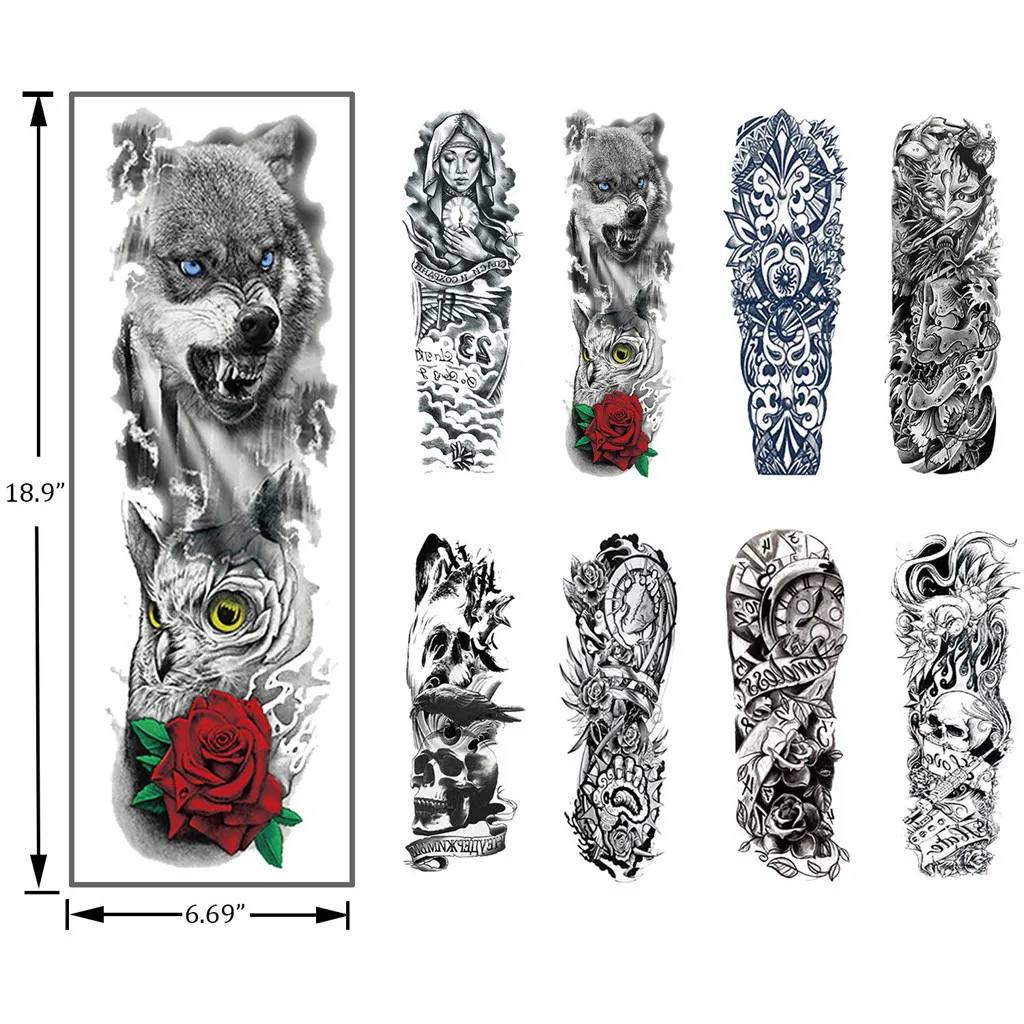 Temporary Waterproof Tattoo Sleeves  Forest Lion Tiger 8 Sheets Large Black Full Body Art Arm Tattoo Stickers For Men Women