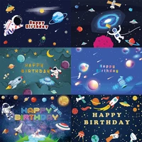 outer space backdrop happy birthday party planet galaxy astronaut photography background photographic banner