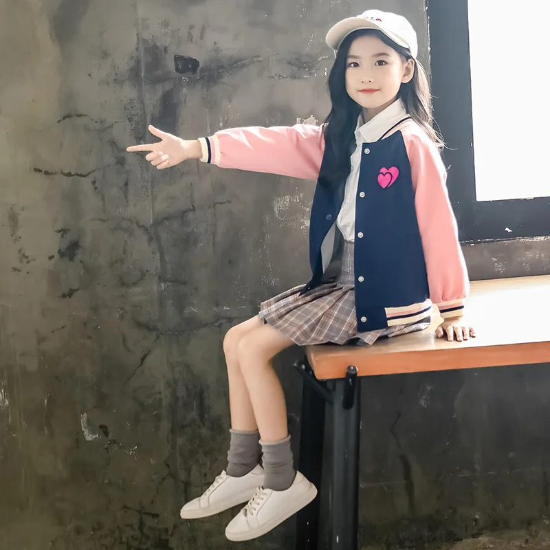 Верхняя одежда для девочек милые девушки Бейсбол куртки с аппликацией в виде