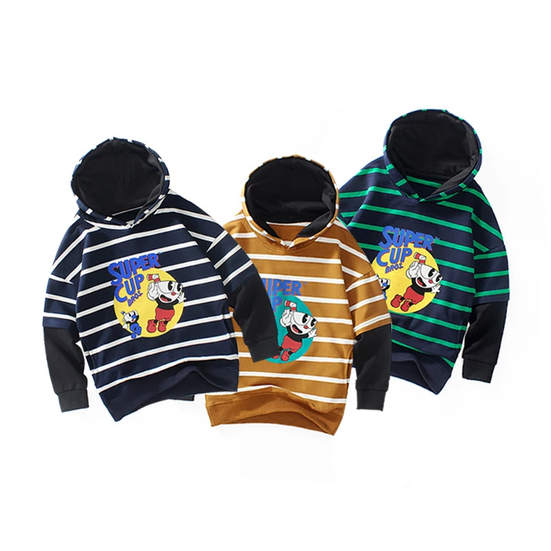 

27kids Fashion Boys Spring Hoodies Sweatshirt Teenagers Old Children's School Super Cup Stripe Cotton Casual Pocket 12years