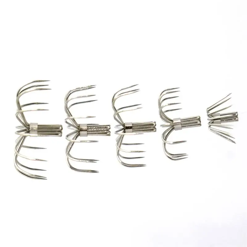 10PCS 12 Needle Stainless Steel Squid Umbrella Hook Lifelike Squid Beating Ocean Barbed Umbrella Fishing Hook Fishing Tackle