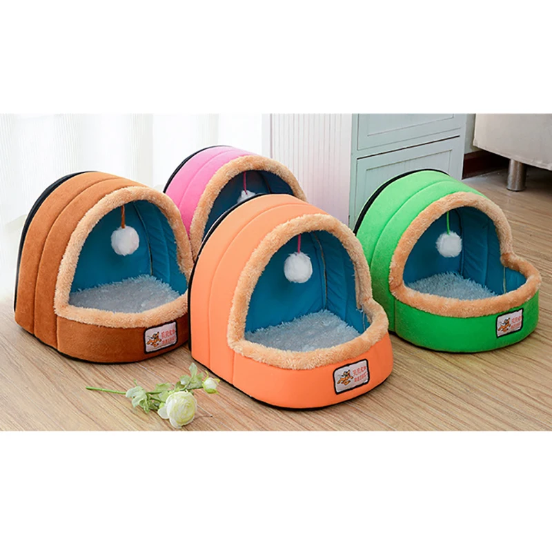 Милая кровать для кошки зимний теплый домик мягкая Нескользящая нижняя часть с