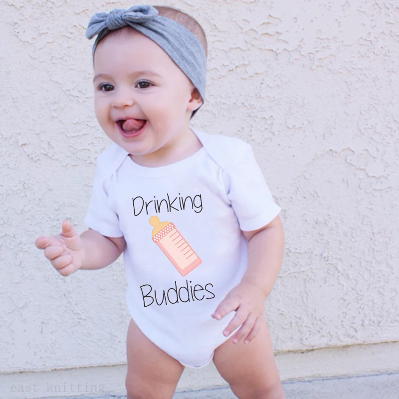 Twin Matching Outfits Drinking Buddies Twin Bodysuit Outfits Babyshirts Jumpsuit Infant Clothing Twin Baby Shower Gifts