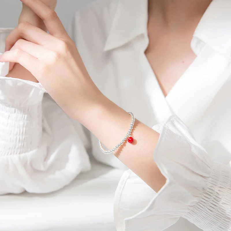 COLUSIWEI 925 Sterling Silver Cute Strawberry Charm Bracelet for Women Fashion Beaded Korea Style Jewelry Girl Gift | Украшения и