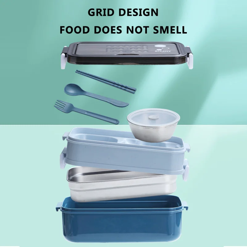 

New Lunch Box Bento Box for Student Office Worker Double-layer Microwave Heating Lunch Container Food Storage Container