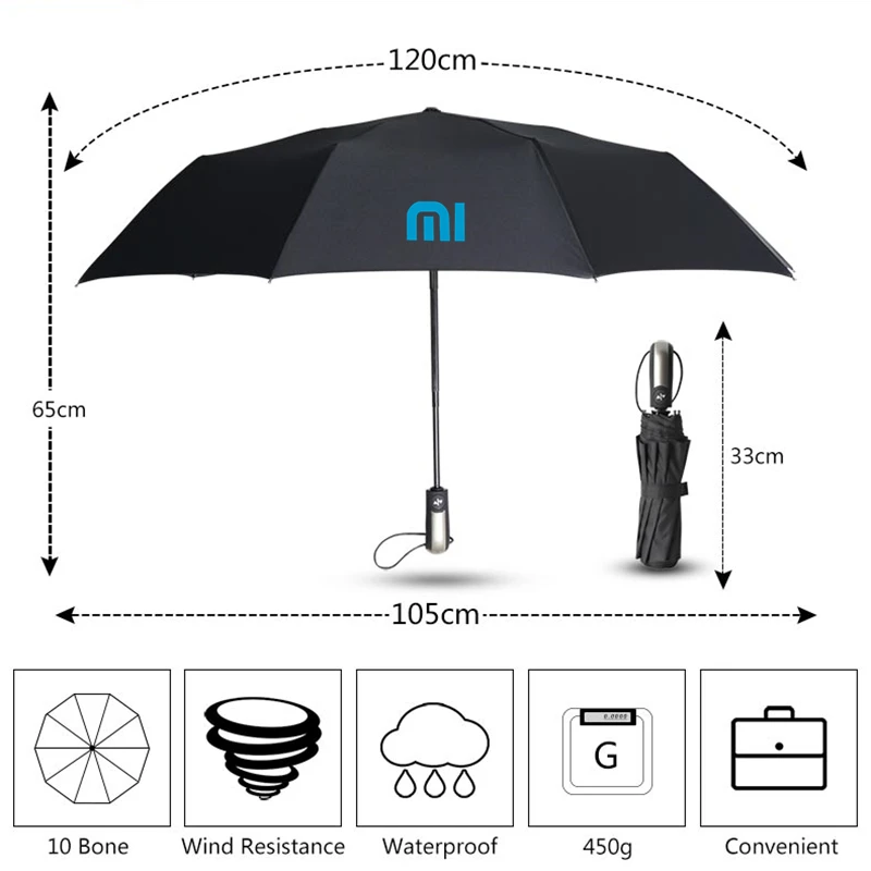 

Xiaomi Wind Resistant Automatic Folding Umbrella 10Ribs Men Business Auto Big Windproof Umbrellas Rain for Women Parasol