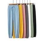Брюки Женские однотонные из вискозы, модная спортивная одежда с эластичным поясом, повседневные тонкие мягкие удобные длинные брюки до щиколотки, лето 2021