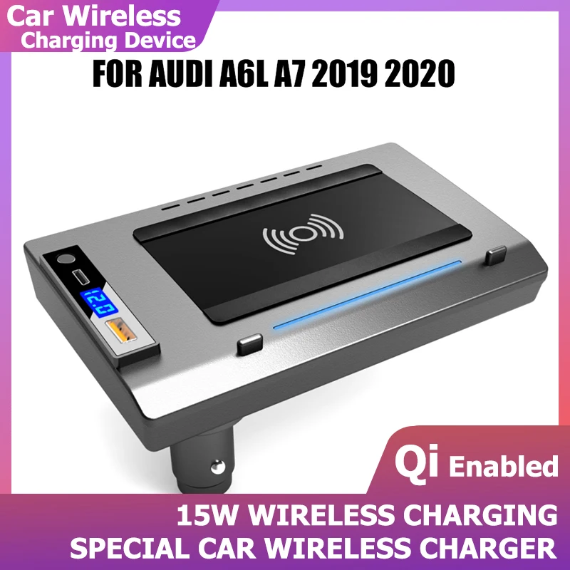 15W QI Car Wireless Charging For Audi A6 A6L A7 C8 2019 2020 Fast mobile phone wireless charging board USB Plate Car Charger
