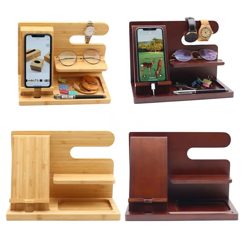 wood phone stand charging dock station mobile phone desk holder wooden watch organizer rack for apple watch for iphone xmas gift free global shipping