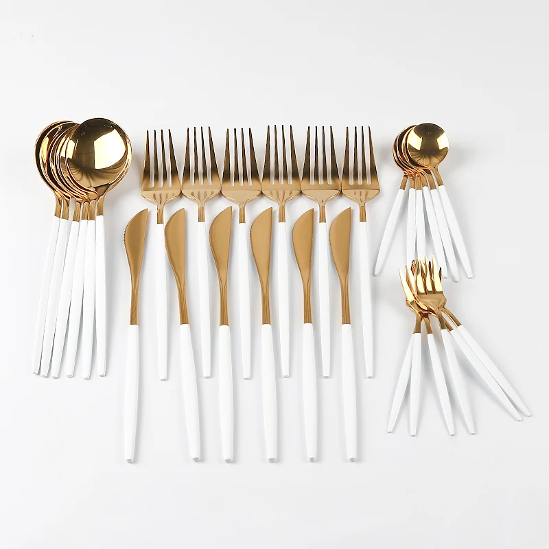 

30PCs Full Tableware Multicolor Stainless Steel Cutlery Set Fruit Cake Fork Dessert Spoon Knife Set Household Hotel Kitchen Tool