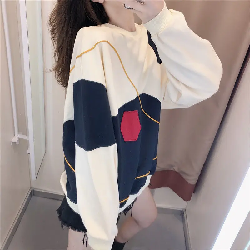 

Autumn Plush sweater women's loose Korean lazy round neck retro Hong Kong style top